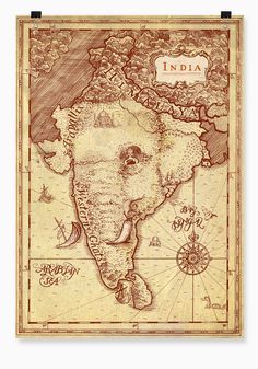 an old map with the name india on it