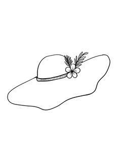 a black and white drawing of a hat with an olive branch on the brim