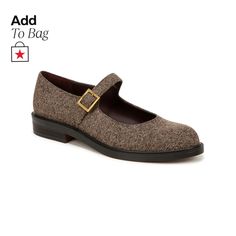 in stock Bridal Wedding Shoes, Brown Tweed, Trending Sneakers, Famous Footwear, Womens Reebok, Mary Jane Flats, Dress Shoe, Brown Fabric, Dress Shoes Womens