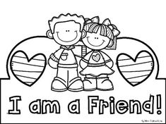 i am a friend coloring page with two children holding hands and the words i am a friend