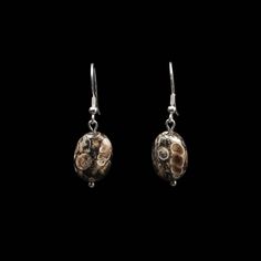 Earrings made from Turritella Agate and 925 sterling silver hooks.  TURRITELLA AGATE The unique Turritella Agate comes from the famous Green River Formation, which is located in Wyoming, Utah and Colorado in America.  The Agate contains large amounts of fossilized freshwater snails, these snails lived about 50 million years ago in the lakes of the area. When the snails died, their shells sank to the bottom of the lake where they were buried under mud and sand. Over thousands of years these shell Silver Earrings With Natural Stones For Formal Events, Formal Silver Earrings With Natural Stones, Silver Agate Jewelry, Round Agate Jewelry With Ear Wire, Sterling Silver Drop Earrings With Natural Stones, Pierced Silver Agate Jewelry, Agate Earrings With Ear Wire For Gift, Silver Agate Jewelry With Matching Earrings, Round Agate Ear Wire Jewelry