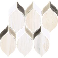 four white and black tiles with different shapes on each one, in the shape of leaves