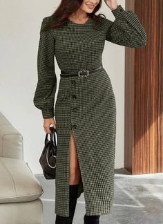 Dress Winter Collar Dress, Luxury Dressy Fall Dresses, Luxury Tailored Dress For Fall, Luxury Chic Houndstooth Pattern Dresses, Affordable Winter Office Dresses, Luxury Fitted Houndstooth Pattern Dress, Luxury Formal Shirt Dress For Fall, Luxury Buttoned Dresses For Fall, Luxury Button Dresses For Fall