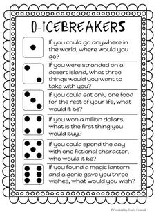 a printable worksheet for the i - icebreakers with black and white polka dots