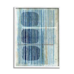 an abstract painting in blue and green with vertical stripes on the bottom half of it