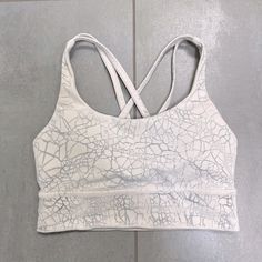 White Marble Pattern, Like New Condition. White Stretch Activewear For Relaxation, Preppy Logo, White Marble Pattern, High Neck Bra, Lululemon Bras, Lululemon Energy Bra, Nike Air Max Tn, Bow Detail Dress, People Shopping