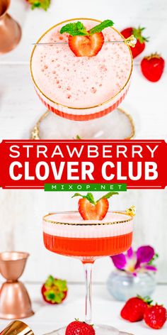 An alcoholic mixed drink with strawberry and gin! It's a fun party cocktail for your next get-together. Not only is this clover club recipe fruity and refreshing, but it is also vibrant and visually appealing!