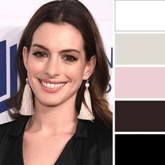 the concept wardrobe (@theconceptwardrobe) • Instagram photos and videos Deep Winter Anne Hathaway, Anne Hathaway Color Season, Anne Hathaway Color Analysis, Anne Hathaway Color Palette, Deep Winter Neutrals, Warm Brown Highlights, Season Palette, Dramatic Gamine, The Concept Wardrobe