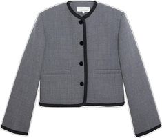 France Luxury, Trim Styles, Statement Jacket, Wool Fabric, Black Trim, Crop Jacket, Covered Buttons, Oversized Fits, Braids