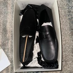 - Mens Emporio Armani Loafers - Brand New - Never Used Loafers With Removable Insole For Galas, Designer Tassel Loafers With Leather Sole, Designer Slip-on Loafers With Stitched Sole, Designer Business Slip-ons With Rubber Sole, Designer Stitched Sole Slip-on Loafers, Black Tassel Loafers With Leather Lining, Designer Business Casual Slip-on Moccasins, Designer Black Leather Tassel Loafers, Designer Business Casual Moccasins With Rubber Sole