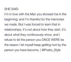 the text is written in black and white on a piece of paper that says she said i'm in love with the man you showed me