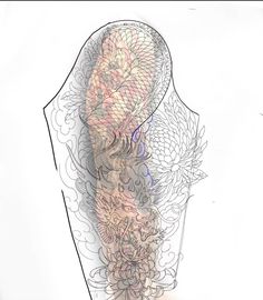 an artistic drawing of a woman's body with flowers on the bottom half of it