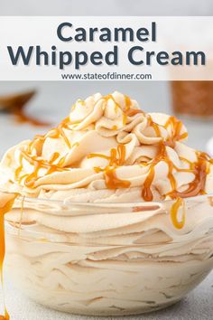 caramel whipped cream in a glass bowl