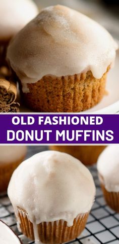 an image of old fashioned donut muffins with icing