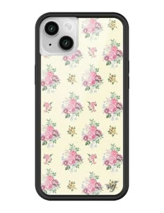 an iphone case with pink flowers on it, and the back cover is shown in black