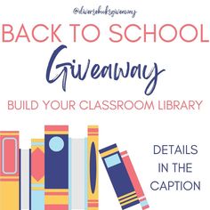 the back to school giveaway includes books, pencils and an empty bookcase