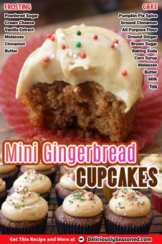 Mini gingerbread cupcakes are a delicious and festive dessert that is perfect for the upcoming holidays. They are made with a moist gingerbread cake batter and topped with a smooth and creamy cinnamon molasses frosting and candy sprinkles.