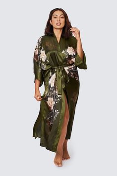 Keina Plus Size Silk Kimono Robe - Long | KIM + ONO Plus Size Kimono Dress, Long Kimono Cardigan, Silk Loungewear, Short Kimono Robe, Bridesmaid Kimono, Plus Size Kimono, Kimono Robes, Silk Kimono Robe, Satin Kimono