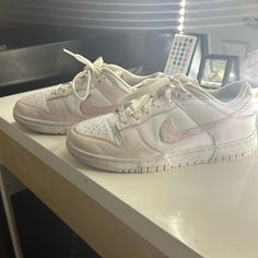 Paisley And Light Pink Dunks Light Pink Dunks, Nike Shoes Dunks, Shoes Dunks, Pink Dunks, 2000s Shoes, Nike 2000s, Nike White, White Nikes, Women's Nike