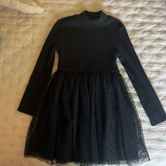 Nwot Black Mock Turtleneck Dress With Polka Dot Taffeta Skirt, Never Worn! Childrens Black Dress, Toddler Winter Black Dress, Girls Black Dress, Taffeta Skirt, Gap Dress, Mock Turtleneck, Turtle Neck Dress, Kids' Dresses, Casual Dresses