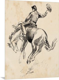 a drawing of a man riding on the back of a horse