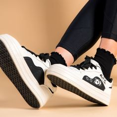 **These shoes are a LIMITED EDITION. Once sold out, they will NOT be restocked!** Features: Our Bam Bam The Panda Casual Sneakers are perfect for all your daily travel! Stay cute, comfortable, and look stylish all at the same time! Whether you're out running errands or just hanging out with friends, our shoes will help you look and feel your best. Upgrade your shoe game today! Made with high-quality and water-resistant cotton lining and vegan leather material to be both durable and comfortable t Trendy Skate Shoes With Cushioned Footbed And Round Toe, Trendy Cushioned Skate Shoes With Round Toe, Comfortable Synthetic Skate Shoes With Round Toe, Sporty Canvas Shoes With Studded Rubber Outsoles, Trendy Skate Shoes With Perforated Toe Box, Trendy Skate Shoes With Studded Rubber Outsoles, Skate Shoes With Cushioned Footbed And White Sole, White Sole Skate Shoes With Cushioned Footbed, Skate Shoes With Speckled Midsole And Round Toe