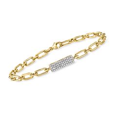 Ross-Simons - .25ct t. w. Pave Diamond Bar Paper Clip Link Bracelet in 18kt Yellow Gold. 8". Add some sparkle to your stack with this stately paper clip link bracelet! Brightly aglow in rich 18kt yellow gold and centered with a shimmery .25 ct. t. w. pave diamond bar. Lobster clasp, diamond bar paper clip link bracelet. Diamond birthstones are the perfect gift for April birthdays. Yellow Gold Diamond Paperclip Bracelet For Formal Occasions, Bracelet Diamond, Diamond Birthstone, Fine Jewelery, Yellow Gold Jewelry, Diamond Bar, Natural Gold, Diamond Bracelets, Paper Clip