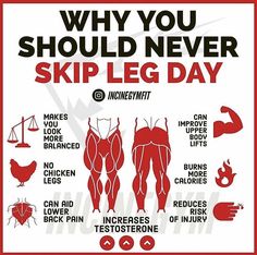 a poster with the words, why you should never skip leg day and how to use it