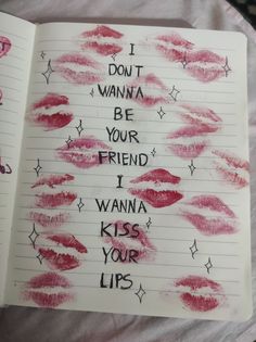 Kiss marks on paper with lyrics aesthetic Lyric Drawings, Writing A Love Letter, Journal Therapy, Love Scrapbook, Kdrama Funny, Meaningful Drawings, Diary Ideas