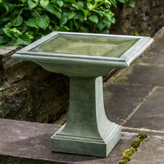 Small, square birdbath pictured in front of green shrub Stone Bird Baths, Concrete Bird Bath, Campania International, Bird Baths, Fountain Pump, Garden Fountains, Cast Stone, Garden Gates, Birch Lane