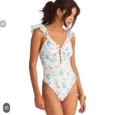 Super Femme One-Piece Swimsuit Enlivened With Floral Allover Print And Fluttery Ruffle Detail. Plunging Neckline Pull-On Adjustable Shoulder Straps With Ruffles Front Keyhole Detail High-Cut Leg Scoop Back Ruched Bottom; Slightly Cheeky Lined Polyester & Spandex Machine Wash Imported Nwt Size: Xl Retail: $225.00 Color: Crushing Blue Loveshackfancy Swimwear, Love Shack Fancy, Floral One Piece Swimsuit, High Cut, Plunging Neckline, Polyester Spandex, Womens Swim, Shoulder Straps, One Piece Swimsuit