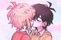 two anime characters are kissing each other