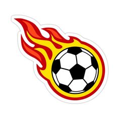 a soccer ball on fire sticker in the shape of a flamed football ball