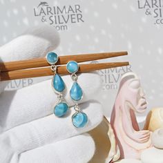 https://www.instagram.com/larimarandsilver Follow us on IG and get a 5% extra discount! ∎ ET3364 ∎ UK/EU Customs fees may apply.  ∎ Earrings approx. size (long/wide/thick): 50x11x6mm - 2 x7/16 x1/4 inches ∎ Weight: 0.40 oz. - 11.1 grams                                                                                                                         These vibrant sapphire blue drop and round shaped Larimar gemstones are 100% handmade; mirror polished and nicely set with eco-friendly (.925) Blue Larimar Dangle Earrings, Blue Larimar Earrings For Gift, Larimar Earrings, Handmade Mirror, Larimar Necklace, Cocktail Night, Larimar Jewelry, Larimar Pendant, Larimar Stone