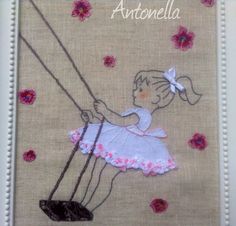 #Appliquè, #Ricamo . #Bimba #Altalena Baby Dress Embroidery, Free Applique Patterns, Embroider Ideas, Vintage Quilts Patterns, Applique Quilt Patterns, Fabric Cards, Basic Embroidery Stitches, Embroidered Quilts