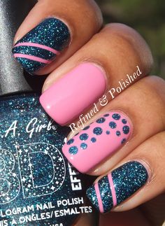 Pop Nails, Striped Nail Designs, Dots Nails, Striped Nails, Get Nails, Fabulous Nails, Fancy Nails, Creative Nails, Gorgeous Nails