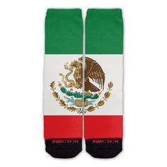 Show your national pride with these Mexican Flag pattern socks. These tube socks are made from a polyester blend with a black cotton toe cap. All socks are designed with an all over graphic print that won't crack or peel. Featuring an elastic cuff to create a tight, non-slip fit. Recommended for mens size 6-12. Machine washable, hang dry. Have more fun! ALL OVER PRINT -Plain white socks are boring! Our socks feature anall overprint to bring your feet to life! COMFORT AND BREATHABILITY-Our custom World Cup Socks, Mens Novelty Socks, Galaxy Cat, Mexican Flag, Mexican Flags, Flag Pattern, Blue Q, Pattern Socks, Cat Fashion