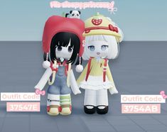 two cartoon dolls are standing next to each other