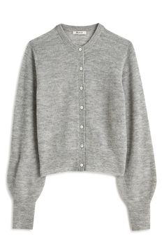 Designed with a relaxed fit, this lightweight ribbed alpaca-blend cardigan boasts long puff sleeves for a delicate aesthetic. Front button closure Crewneck Long sleeves Ribbed cuffs and hem 62% alpaca, 38% polyamide Dry clean Imported Classic Minimalist Style, Delicate Aesthetic, Crewneck Cardigan, Boxy Cardigan, Leopard Print Loafers, Thrift Inspo, Nyc Christmas, 2022 Style, Runway Outfits