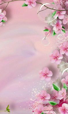 a pink background with white flowers and green leaves on the bottom right corner is an empty space for text