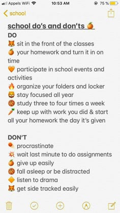 an iphone screen with the text school do's and don'ts