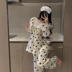 Triogift Heart Sleepwear Women Pajama Sets Korean Sleeping Pants Set 2 Pieces Piiama Full Sleeve Sping Square Collar Bow Home Night Wears Korean Sleeping, Kawaii Sleepwear, Sleeping Pajamas, Pajamas Shorts Set, Korean Sleepwear, Home Clothes Women, Pijama Set, Women Sleeping, Night Wears