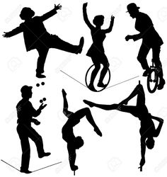 the silhouettes of people doing different tricks on their bicycles and skateboards stock photo