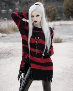 Anastasia Eg, Dark Beauty Fashion, Goth Model, Goth Look, Black And Blonde, Gothic Halloween, Detailed Sweater, Gothic Beauty