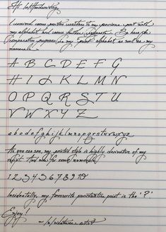 handwriting on lined paper with cursive writing in english and latin letters, including the letter c