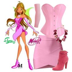 a pink dress and high heeled boots are featured in this fashion ad for barbie the princess