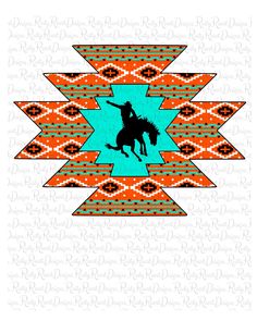 an image of a cowboy on a horse in the middle of a southwestern style pattern