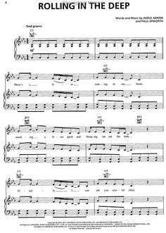 sheet music with the words rolling in the deep