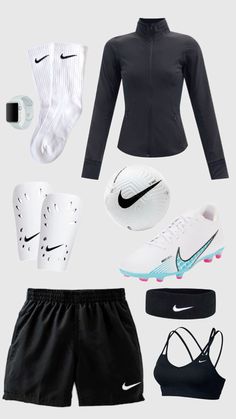 an assortment of sports gear including running shoes and socks