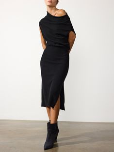 Brochu Walker | Women's Lori Sleeveless Dress In Black Onyx Brochu Walker, Chic Black Dress, Puff Sleeve Cardigan, Off Shoulder Sweater, Dress Silhouette, Fitted Skirt, Sleeveless Sweater, Chic Dress, Shoulder Sweater